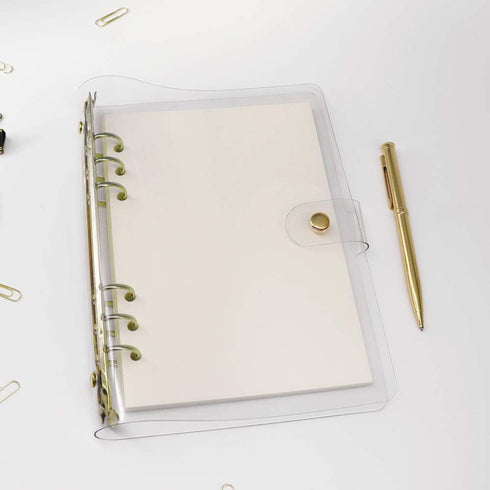 A5 6-Ring Clear PVC Binder Planner Cover Gold Rings Loose Leaf Notebook Binder Transparent Refillable Notebook Shell Protector (Clear PVC Style Go...