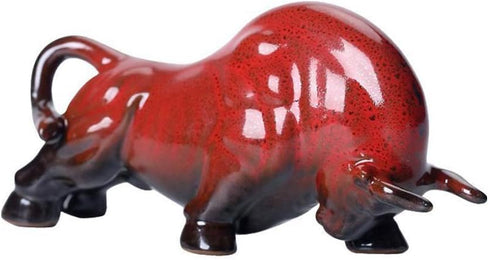 Wall Street Bull Arts Statues,Exquisite Ceramic Fortune Bulls Figurines and Sculptures Home & Office Tabletop Decor (Unstoppable-Red)...