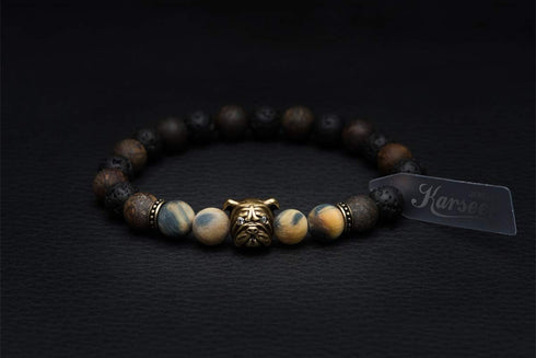 Karseer Dog Mascot Natural Onyx and Lava Rock Beads Bracelet Friendship Jewelry Gift Unisex...