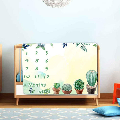 Baby Monthly Milestone Blanket, Green Cactus Butterfly Leaves Baby Memory Blanket Newborn Growth Chart Baby Age Blanket, 48x40 Inch Nursery Baby S...