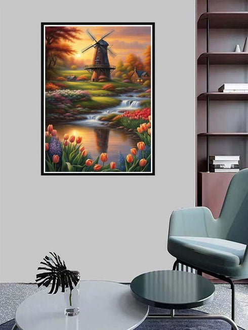 ZQEATRY Windmill Diamond Painting Kits for Adults, Landscape Tulip Flower Diamond Art Painting Kits for Adults Beginner,DIY 5D Full Drill Diamond ...