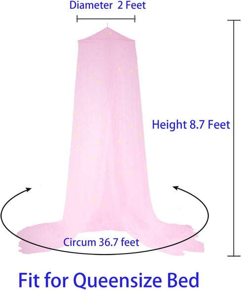 BCBYou Bed Canopy Mosquito Net with Fluorescent Stars Glow in Dark for Baby, Kids, and Adults, for Cover The Baby Crib, Kid Bed, Girls Bed Or Full...