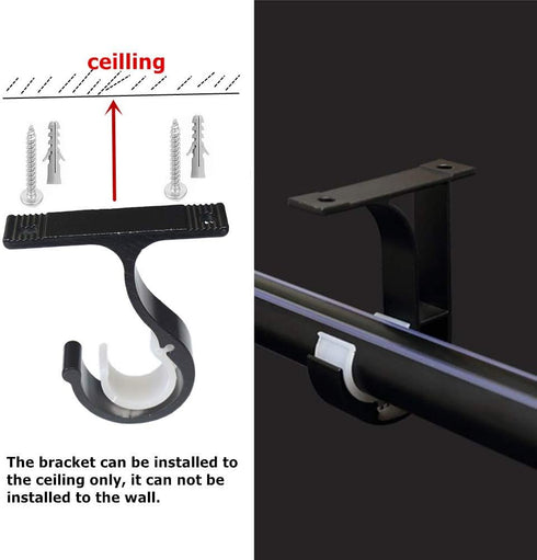 Curtain Rod Brackets 2pcs Black Curtain Rod Holder for Drapery Rod with Diameter 1-1/8"(28mm) Window Drapery Rod Bracket Installed to The Ceiling ...