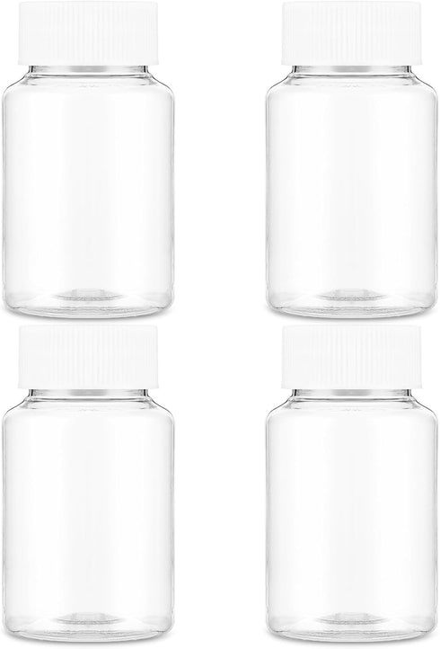 WLLHYF 4Pcs Clear Pill Bottle, 100ml Empty Clear Plastic Pill Bottles Medicine Bottle Empty Reagent Bottle Chemical Containers with Caps for Liqui...