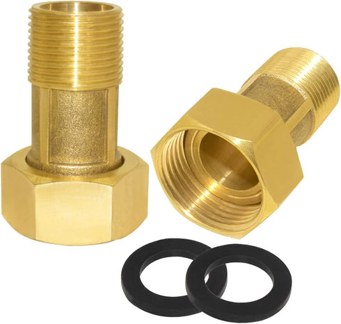 Joywayus Brass Water Meter Pipe Fitting Hex Nipple 3/4” NPS Male x 1” NPS Female Threaded 61mm Length Connector Water Meter With Seal Washer (Pack...
