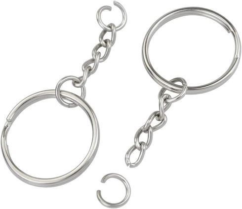 150 Pcs NANSSY 1 Inch/25mm Split Keyrings with Chain Silver Keychain Ring, Key Chains Rings Parts with Open Jump Ring and Connector....