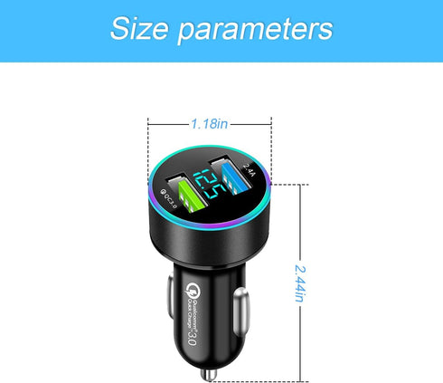 USB C Car Charger Adapter, Dual QC3.0 Ports Cigarette Lighter Car Charger, All Metal Quick Charge with LED Voltage Display, Compatible with iPhone...