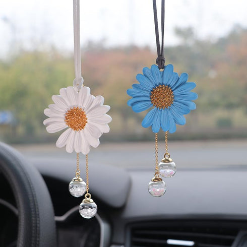 Daisy Car Hanging Ornaments for Women Girls Cute Sunflower Car Rear View Mirror Hanging Charms Automotive Interior Aesthetic Decoration Accessorie...