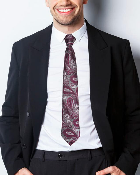Paisley Ties For Men – Tie Set With Pocket Square Cufflinks & Flower Brooch Pin For Mens (APN1) (Pack of 4)...