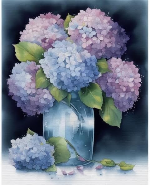 14 CT Cross Stitch Kits for Beginners Blue-Purple Hydrangea Printed Stamped Cross-Stitch Supplies Needlework Printed Embroidery Kits DIY Kits Need...