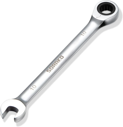 SORAKO 10mm Ratcheting Combination Wrench, Chrome Vanadium Steel Gear Wrench, Industrial Grade Cr-V Steel Gear Spanner, Household Garage Tools(10m...