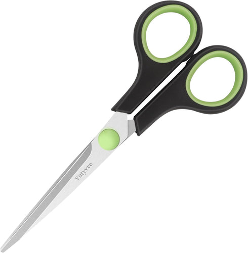 Scissors, Stainless Steel Blades Soft Grip for Home, School, Office, Black and Green, 6 inch...