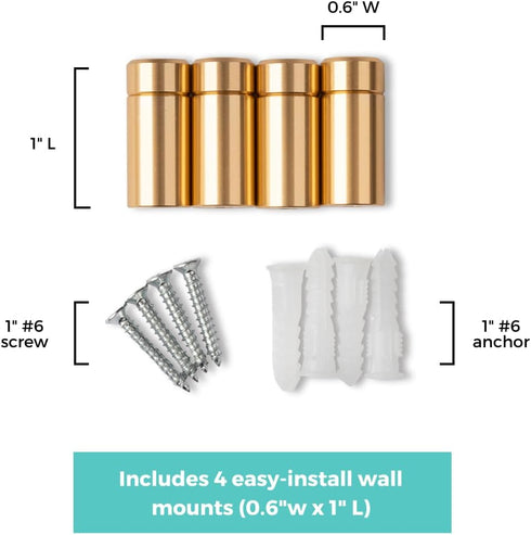 Wexel Art 1" Gold Stainless Steel Mounting Hardware for Acrylic Floating Frames (Pack of 4)...