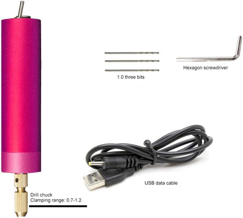 DIY Hand Electric Drill Mini DIY Grinding Polishing Engraving Machine Tools Set Cordless Rotary Tool (USB Aluminum Drill + Three Bits) (Red)...