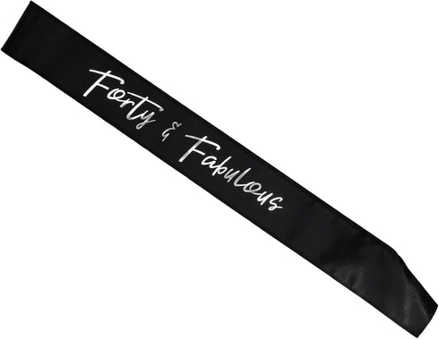 BLUE PANDA 40th Birthday Sash and Tiara for Women, Forty and Fabulous Party Decorations (Black Satin 40th Birthday Sash For Women)...