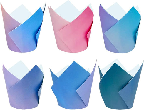 qiqee Tulip Cupcake Liners 180 Pcs Muffins Parchment Paper Tulip Muffin Liners for baking 6 Different Gradient Color Cupcake Wrapper (Purple Cupca...