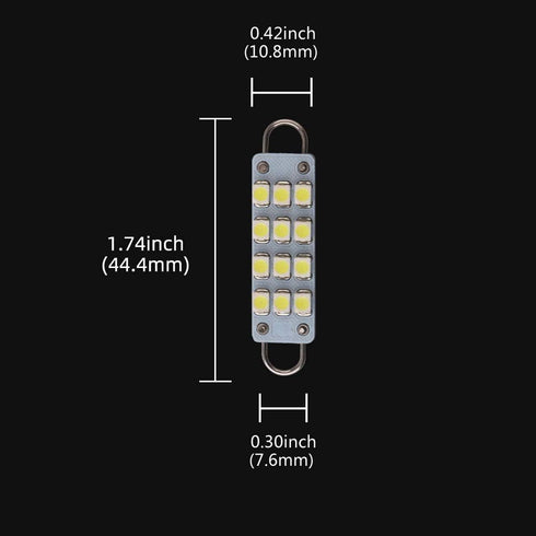 GrandviewTM 4 X 44mm(1.73") 12-SMD 1210 3528 Chip Rigid Loop Festoon LED Bulbs for Car Interior Light Dome Map Light Door Courtesy Lights 561 562 ...