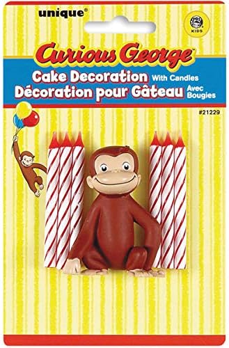 Unique Curious George Cake Topper with 6 Candles - Premium Quality - Perfect for Children's Birthday Parties...