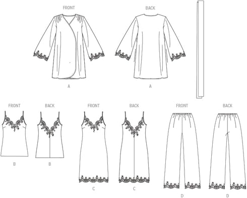 Vogue Misses' Loose-Fitting Wrap Robe, Camisole, Slip Dress and Semi-Fitted Pants Sewing Pattern Packet, Design Code V1962, Sizes 6-8-10-12-14...