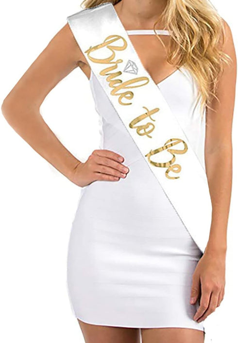 Bride to Be Set, 3pack Bride to Be Sash & Headband Tiara & Shoulder Length Veil Bachelorette Party Supplies Bridal Shower Decoration Accessories(G...