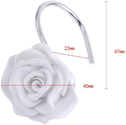Actpe 12pcs White Rose Flower Shower Curtain Hooks, Rustproof Metal, Home Decorative, Bathroom, Living Room, Bedroom, Kid's Room...