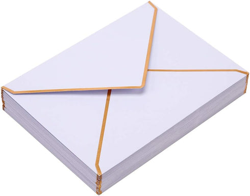50 Pack A7 Envelopes 5 x 7 Card Envelopes Self-Adhesive V Flap Envelopes with Gold Border for Office, Wedding Gift Cards, Invitations, Graduation,...