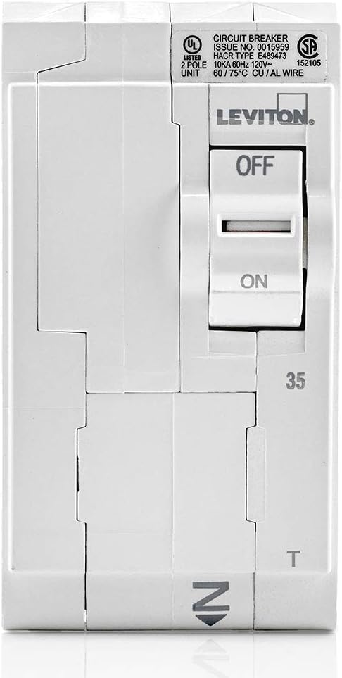Leviton LB235-T 35A 2-Pole Plug-On Standard Branch Circuit Breaker, Thermal Magnetic, 120/240 VAC, White...