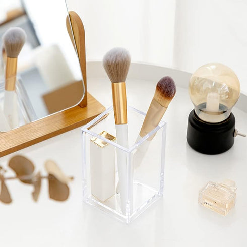 3 Pack Clear Acrylic Cosmetic Pencil Pen Holder Cup, Clear Makeup Brush Holder, Desk Acrylic Brushes Storage...