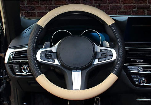 Soft Leather Steering Wheel Cover for Men and Women,Universal 15 Inch Fit Vehicles,Sedans,SUVs,Vans, Trucks - Beige...