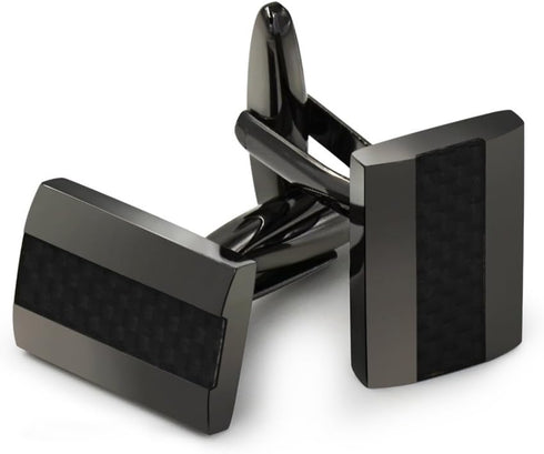 Mr.Van Handcrafted Carbon Fiber Cufflinks Rhodium Plated Cuff Links Set Business Christmas Gift...