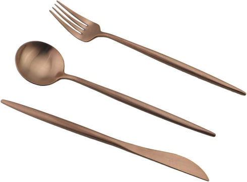 Eco-friendly Matte Finish Flatware Sets 7 Pieces Cutlery Set Knife Fork Spoon 18/10 Stainless Steel Rose Gold Portable Travel Utensil Set for Trav...
