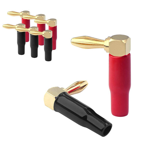 VCELINK Right Angle Banana Plugs 4 Pairs/8 Pack, 90 Degree 4mm 24K Gold Plated Dual Screw Type Speaker Connector for Speaker Wire, Red and Black...