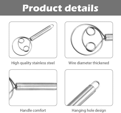 Danish Dough Whisk Stainless Steel Dutch Style Bread Dough Whisk Hand Egg Mixer Bread Whisk Original Dutch Style Whisk Bread Dough Mixer Stick Bak...