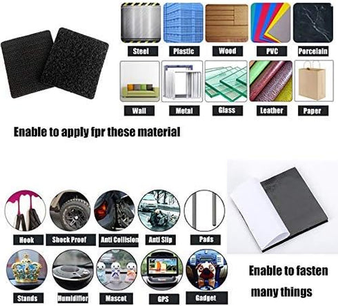 BRAVESHINE 2.4x2.4 Inch Black Hook and Loop Strips with Adhesive - 12 Sets Sticky-Back Picture Hanging Tape - Instead of Nail or Screw - Double Si...