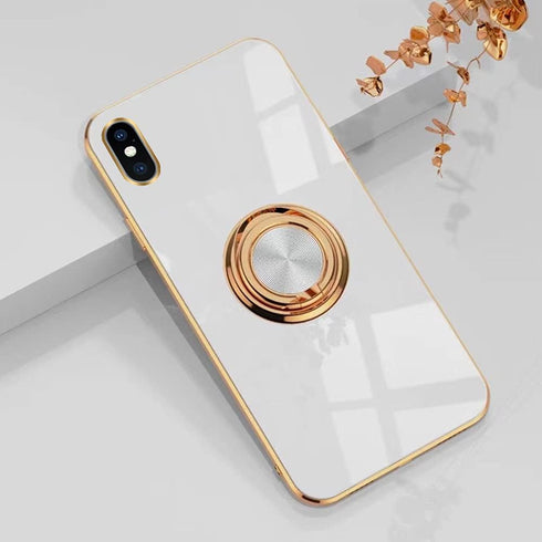 Omorro for iPhone Xs Max Case for Women Ring Holder, 360 TPU Rotation Kickstand Rings Cases with Stand Glitter Plating Rose Gold Edge Work with Ma...