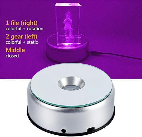4" LED Rotating Display Base for Crystals Glass Art, Colorful Light Rotating Crystal Display Base Stand, Cup Display Stand Turner for Tumbler Cup...