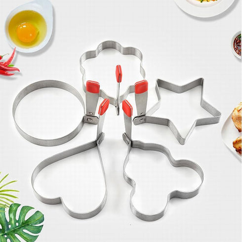 Egg Ring Molds for Cooking 5 Pack Griddle Egg Rings Stainless Steel Egg Cooking Rings Heart, Flower, Star, Micha, Round Pancake Mold Set, Red...