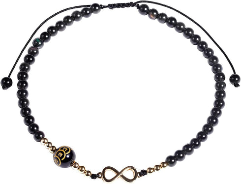 Black Agate Stone Infinity Charm Beaded Anklet Bracelet for Women Bring Good Luck Wealth Prosperity Healing Crystal Balance Yoga Meditation...