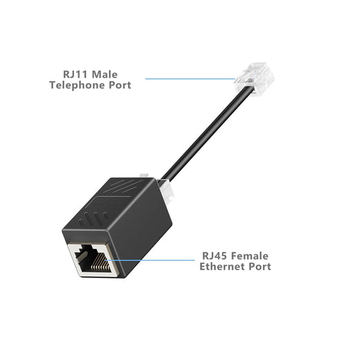 RJ45 to RJ11 Adapter, 2 Pack Phone Jack to Ethernet Adapter, Black Phone Line to Ethernet Adapter, RJ45 Female to RJ11 Male Ethernet to Phone Line...