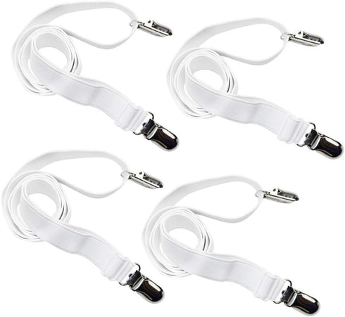Long Bed Sheet Clips,Adjustable Bed Fitted Sheets Mattress Holder Straps Suspender Fastener,4 Pieces (White)...