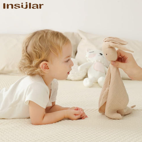 insular Bunny Lovey Blanket for Boys and Girls, Organic Cotton Muslin Security Blanket for Babies, Soft Breathable Lovie Soothing Towel for Newbor...