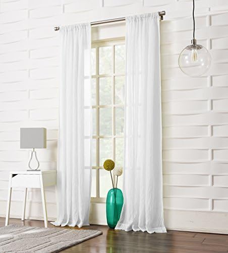 No. 918 Tayla Crushed Texture Semi-Sheer Rod Pocket Curtain Panel, 50" x 95", White...