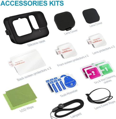 Accessories Kit for Gopro Hero12 11 10 9 Sleeve Case Skin for Go pro Hero11 10 Black Screen Protector Foils Film (2 Packs) fits GP Hero9 Hero10 Re...