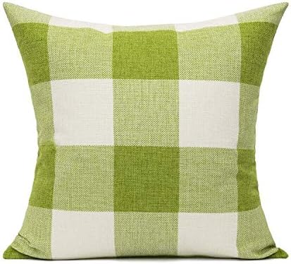 Outdoor Green Throw Pillow Covers 18x18 Set of 2 Buffalo Plaids Check Spring Front Porch Decorative Gingham Cushion Cases Home Decor Farmhouse Rus...