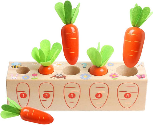Montessori Wooden Toys Carrot Harvest Game Preschool Educational Learning Fine Motor Skills Shape Size Matching Toys Birthday Easter Basket Stuffe...