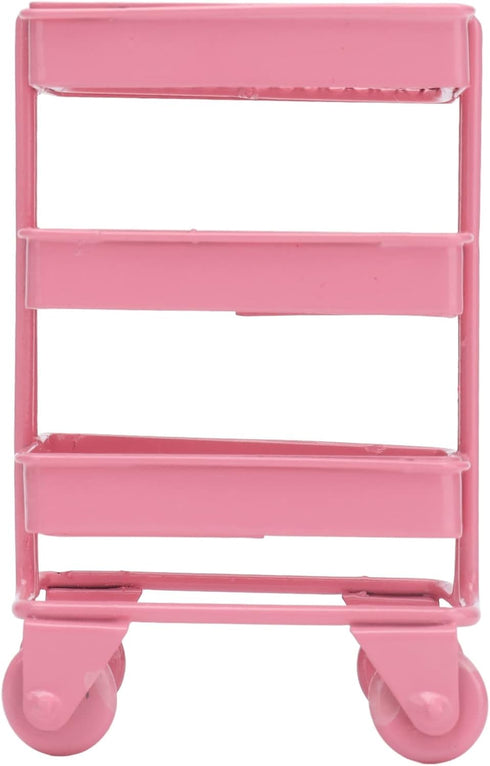 1:12 Miniature Dollhouse Handcart Mini Shopping Cart 3 Layers Storage Display Shelf with Wheels Kitchen Furniture Decoration(Pink)...