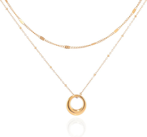 Gold Layered Necklaces for Women, 18K Real Gold Plated Necklaces for Women Trendy, Dainty Circle Pendant Waterproof Necklace, Simple Gold Necklace...