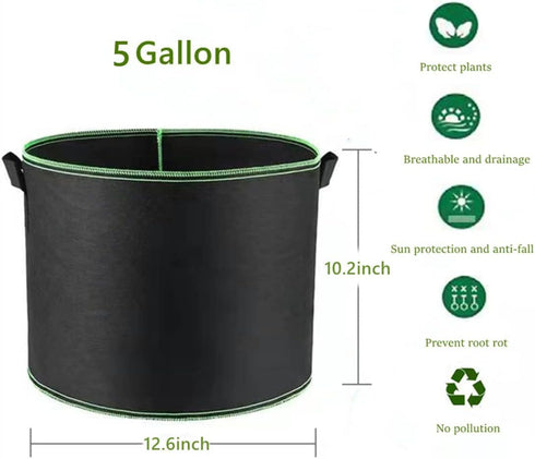Niurui 5-Pack 5 Gallon Grow Bags 300G Thickened Nonwoven Fabric Pots Plant Grow Bags with Handles,for Low Stress Plant Training Fruits, Vegetables...
