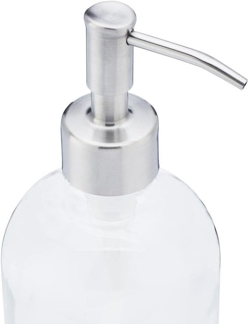 Clear Glass Jar Soap and Lotion Dispenser with Stainless Steel Pump - 16 oz (1)...