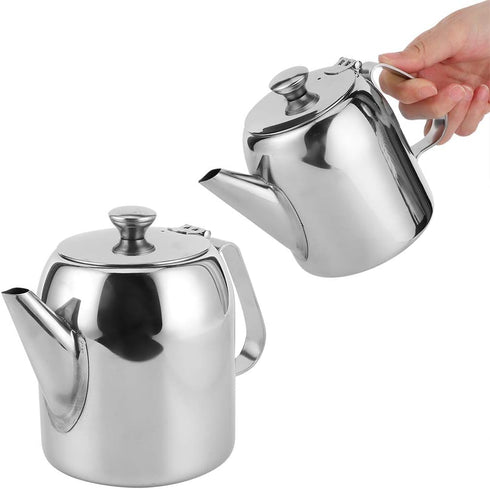 Stainless Steel Teapot, Round Coffee Tea Pot Water Kettle Cold Short Spout Pour Over Coffee Kettle for Kitchen Hotel Restaurant Conference Room, S...
